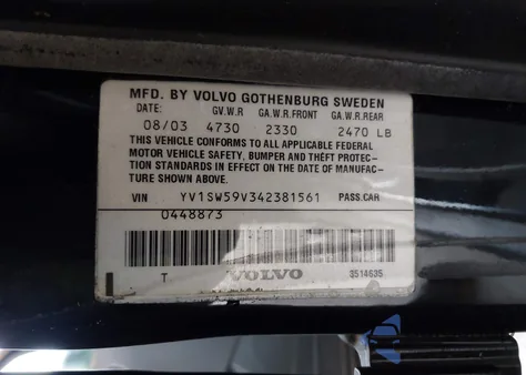 2004 Volvo V70 2.5T из США, поврежденный, VIN YV1SW59V342381561